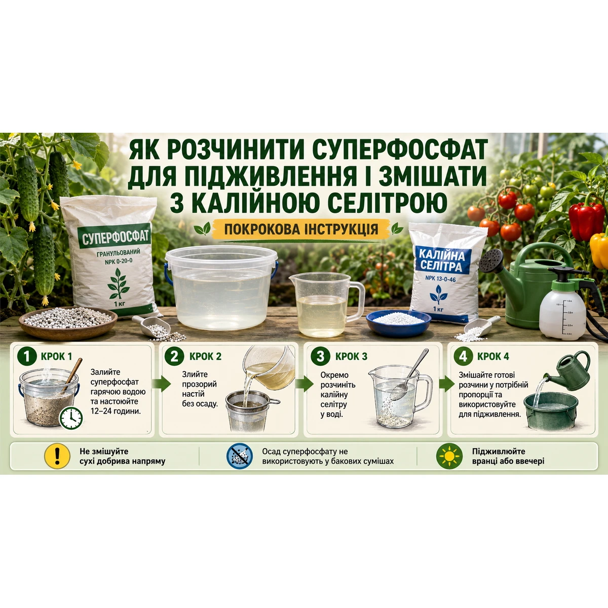 Как растворить суперфосфат для подкормки и смешать с калийной селитрой: пошаговая инструкция